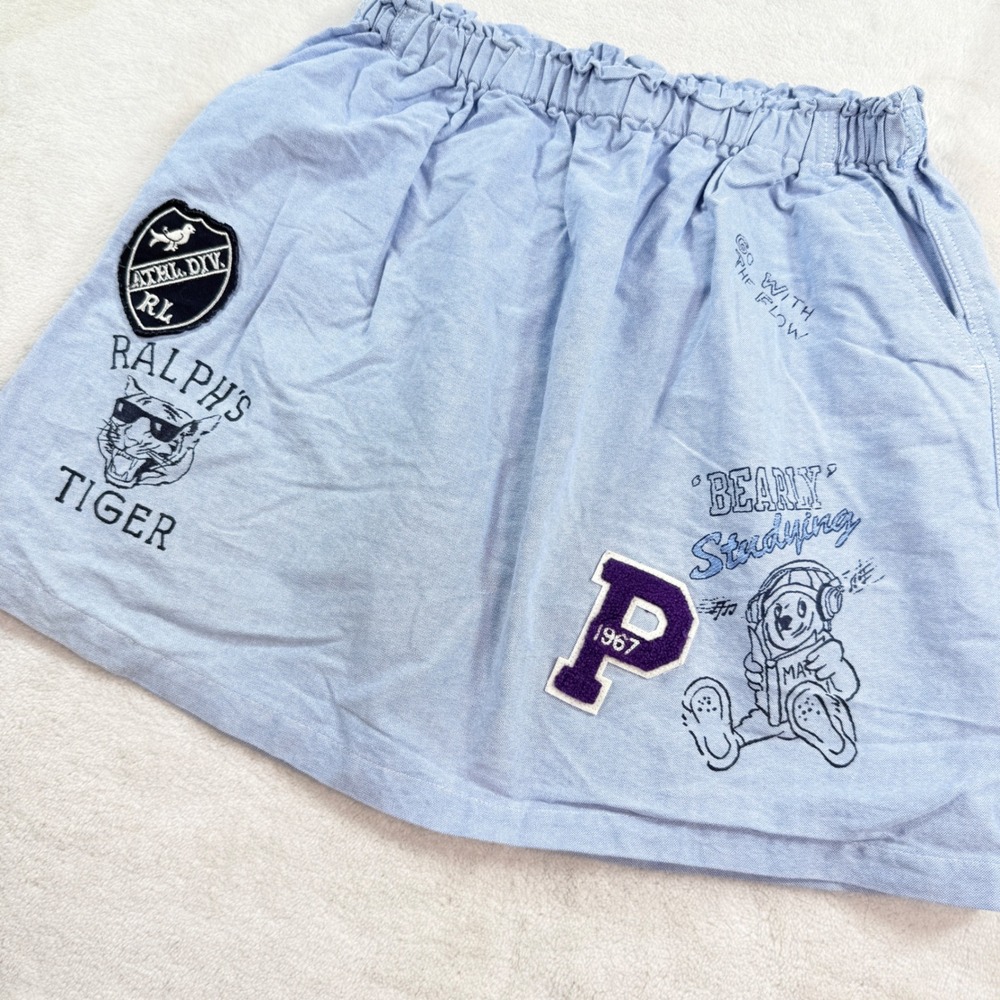Polo Ralph Lauren Girls Blue Chambray Patchwork Graphic Skirt Size 10 Collegiate